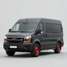 black gray 1 9 8 3 gmc van with red wheels, full length, photorealistic, 4 k, sharp, very detailed, high resolution