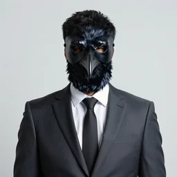 a highly detailed portrait of a man wearing a suit and a raven mask standing in the middle of a street illuminated by a lone street lamp, by norman rockwell, cinematic lighting, detailed drawing