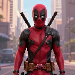 deadpool, screenshot in a typical pixar movie