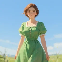 elegant claire redfield in a green cottagecore dress, portrait, illustration, rim light, top light, summer clear blue sky, perfectly shaded, soft painting, art by krenz cushart and wenjun lin