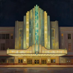 art deco movie theater palace, dramatic light, painting by charles sheeler