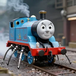 evil thomas the tank engine with mechanical spider legs