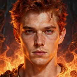 dungeons and dragons fire wizard character closeup portrait, dramatic light, epic background, 2 0 0 mm focal length, painted by stanley lau, painted by greg rutkowski, painted by stanley artgerm, high detail, real life skin, freckles, 8 k, stunning detail, works by artgerm, greg rutkowski and alphonse mucha, unreal engine 5, 4 k uhd, digital art, trending on artstation