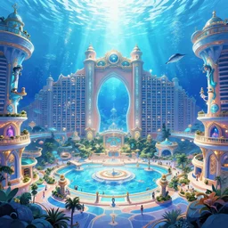camera photo portrait, interior huge clean architecture, bright blue, anime style digital art, royal atlantis underwater palace, a lot of lights and people, magical fantasy and vibrant, olympics, trending on artstation