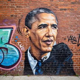 an image from alamy of a grafitti on a brick wall of barack obama