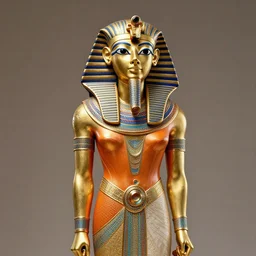 ancient egyptian statue, gold orange blue, haute couture, steampunk, hd, trending on artstation