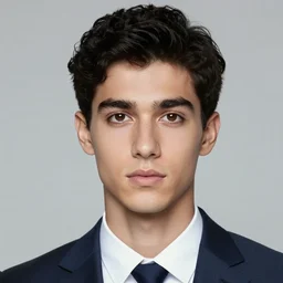 a portrait of a young french man in a suit, with short black wavy hair, brown eyes, long lashes and black retro mustache, sad eyes, artstation, ilya kuvshinov and geoffrooy thoorens and ayami kojima