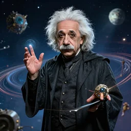 albert einstein as a wizard with the power to warp spacetime