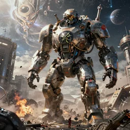 an epic 3 d mattepainting and photobash of a massive mechanic soldier of alien civilization with style of futuristic and hyper - realist and post apocalypse including nuclear war and daylight and interstellar with scifi blockbuster cg vfx concept art riot cinematic bio hazard soviet by zdislaw beksinski and fvckrender and visualdon trending on cgsociety unreal engine 5