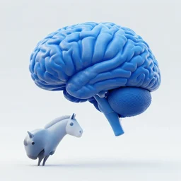 a blue human brain is on a horse