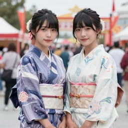 two beautiful fashion taiwan girl wear elegant yukata in festival by hisaji hari