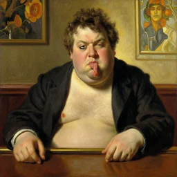 oafish, fat, stupid jon taffer, at a bar, drooling, cross - eyed, painting by gaston bussiere, craig mullins, greg rutkowski, alphonse mucha
