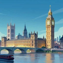 futuristic london, courful illustration, by petros afshar