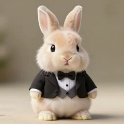 a 50mm photo of little, fluffy bunny, wearing tuxedo , digital art