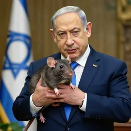 Benjamin Netanyahu with rat features, zoo photography, 4K image, ambient lighting, vivid colors