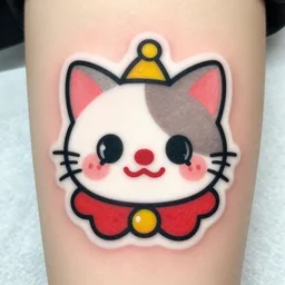 kawaii clown cat tattoo design