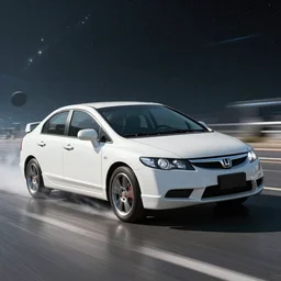 a white 2008 Honda Civic travelling through outer space, cinematic lighting, unreal engine, 8k, futuristic
