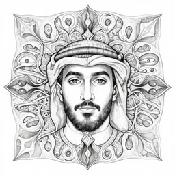 symmetry!! hyper detailed bw linear pencil drawing, arabic man portrait, organic symmetric shapes by ernst haeckel