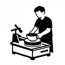 woodlathe, man turning bowl on lathe, vector art, simple, clean, monochromatic, machinery, woodturning