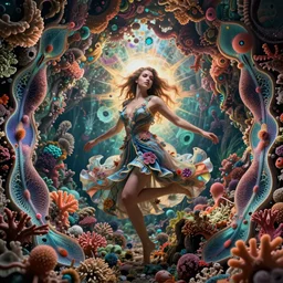 ridiculously beautiful young woman tripping, psychedelics, nature, coral, symmetrical, in the style of ernst haeckel, surrealism, photo realistic, epic and cinematic,