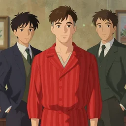 artwork by Michael Whelan, Bob Larkin and Tomer Hanuka, of a solo individual portrait of Channing Tatum wearing a 1920s red striped outfit, dapper, simple illustration, domestic, nostalgic, full of details, by Makoto Shinkai and thomas kinkade, Matte painting, trending on artstation and unreal engine