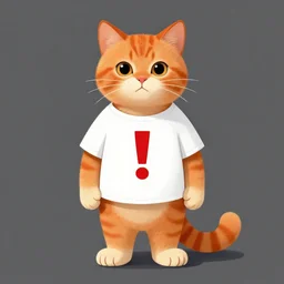 anthropomorphic male bobcat with orange fur and a white t - shirt with a red exclamation mark, full body, art by artgerm and greg rutkowski and alphonse mucha
