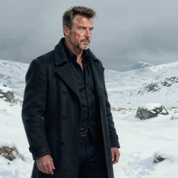 concept art of the next james bond film featuring an older pierce brosnan in the style of cedric peyravernay, snowy landscapes, extremely detailed