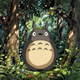 totoro in the forest view from bird from studio ghibli style by zhong fenghua