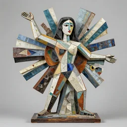 sculpture of 🌬, made of recycled materials, detailed, cubism, full color hd, max ernst