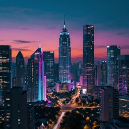 cyberpunk vaporwave city at dusk