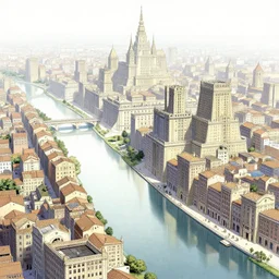 A beautiful illustration of an ancient canal city of massive scale architecture by Robert McCall and Ralph McQuarrie | sparth:.2 | Time white:.2 | Rodney Matthews:.2 | Graphic Novel, Visual Novel, Colored Pencil, Comic Book:.3 | unreal engine:.3 | first person perspective | viewed from below | establishing shot