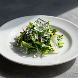 salad with glass shards on a dinner plate