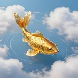 goldkoi made of gold swimming paradise made of puffy clouds