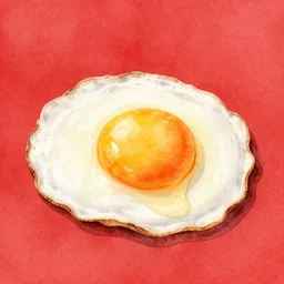 delicious egg with soft yolk, kseniia yeromenko, rob duenas, watercolor, illustration, red background, highly detailed