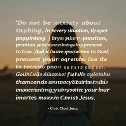 Do not be anxious about anything, but in every situation, by prayer and petition, with thanksgiving, present your requests to God. And the peace of God, which transcends all understanding, will guard your hearts and your minds in Christ Jesus.