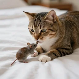 cat person when their cat brings a mouse into their bed to eat