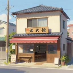a painting of a small restaurant in a suburban Japan town, digital painting