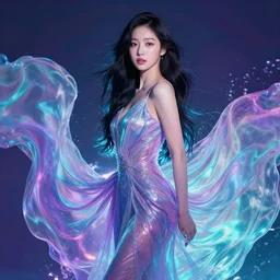Lee Jin-Eun by James Jean, rule of thirds, seductive look, beautiful, in flowy multiversal electrifying waters