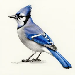 charcoal drawing of a blue jay
