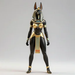 female egyptian god anubis wearing black and gold cybertech armor. buxom, wide hips, character design by charlie bowater, ross tran, artgerm, and makoto shinkai, detailed, inked, western comic book art