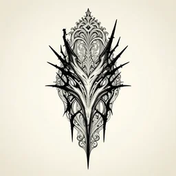 a vector tattoo design in the style of victorian florid ornament, and in a spiky tribal style, and in the style of h. r. giger.
