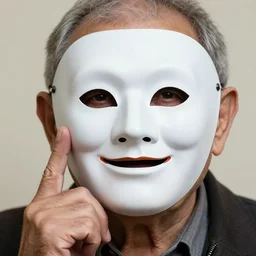 close - up portrait of a wrinkled old man wearing a pulcinella mask holding up a pizza!! to behold, clear eyes looking into camera, baggy clothing and hat, masterpiece photo by annie leibovitz