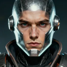 the doomslayer as a realistic scifi cyberpunk knight, closeup portrait art by donato giancola and greg rutkowski, vintage retro scifi, realistic face, digital art, trending on artstation, glowing edge lighting, symmetry!!!