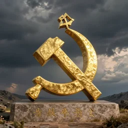 golden hammer and sickle, realistic