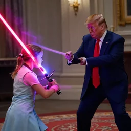 Greta Thunberg in a lightsaber duel with Donald Trump