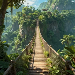 a single highly detailed 4 k fantasy matte painting of. brige that goes on forever on the jungle