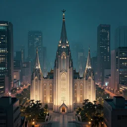a distant mormon temple in cyberpunk neo tokyo