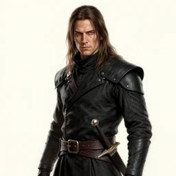 male rogue, gray - green eyes, black assassins clothes, ear - length brown hair, blade on his waist | | realistic shaded, fine details, realistic shaded lighting painting by greg rutkowski, diego gisbert llorens, magali villeneuve, artgerm, jeremy lipkin, michael garmash, rob rey