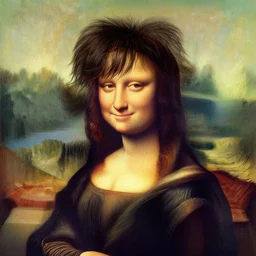 A portrait painting of Bob Ross smiling, in the style of Mona Lisa