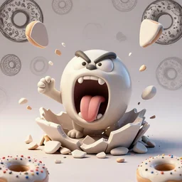 dissection of funny, angry screaming with tongue out ceramic exploding crash miniature toy resin Figure clay animal falling apart 8K, c4d, 3d primitives, in a Studio hollow, surrounded by flying parts, explosion drawing, by pixar, beeple, by jeff koons, blender donut tutorial, pattern
